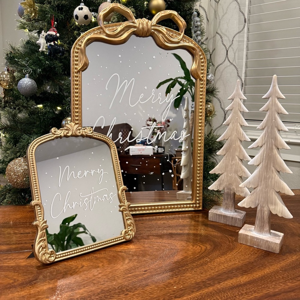 Merry Christmas Bordeaux Arch Wall Mirror